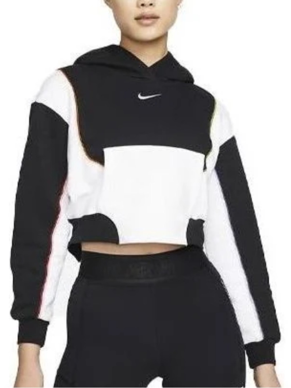 NIKE SWEATSHIRT COLORBLOCK CROP OVERSIZED HOODIE COLOR SEAMS FLEECE SZ MED NWT